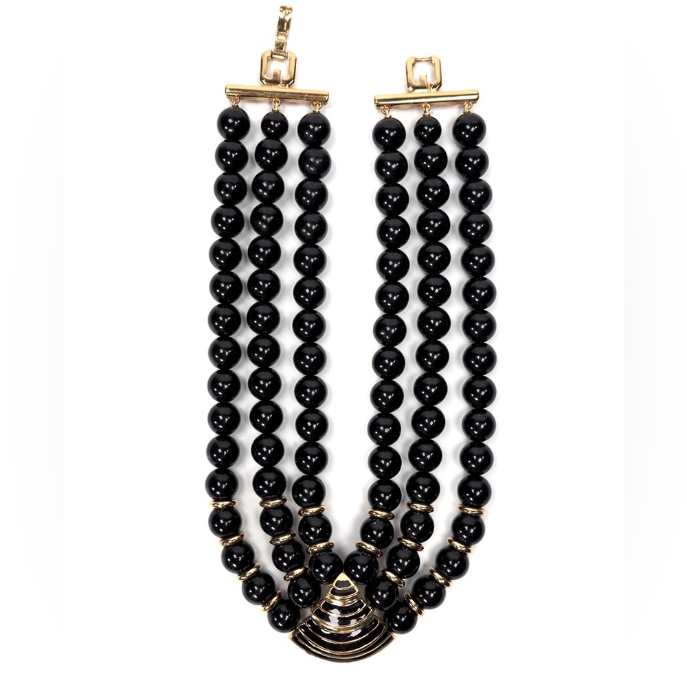 Givenchy Vintage Black Beaded Charmed Multi Necklace